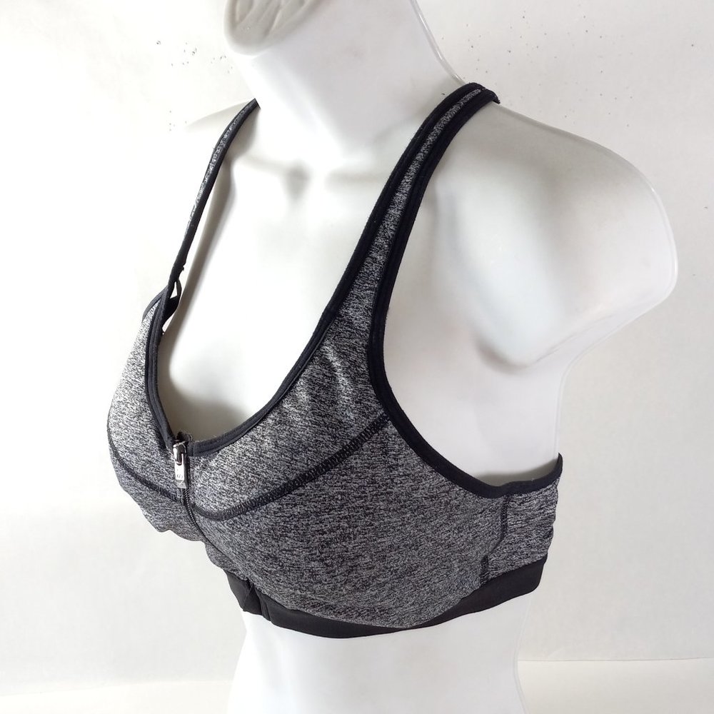 Victorias Secret VSX Sports Bra 34C Underwire Padded Zip Front Racerback Gray